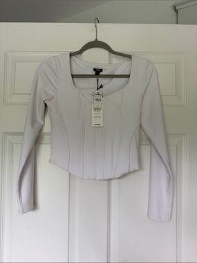 Express Women's White Long-Sleeve Corset-Style Crop Top